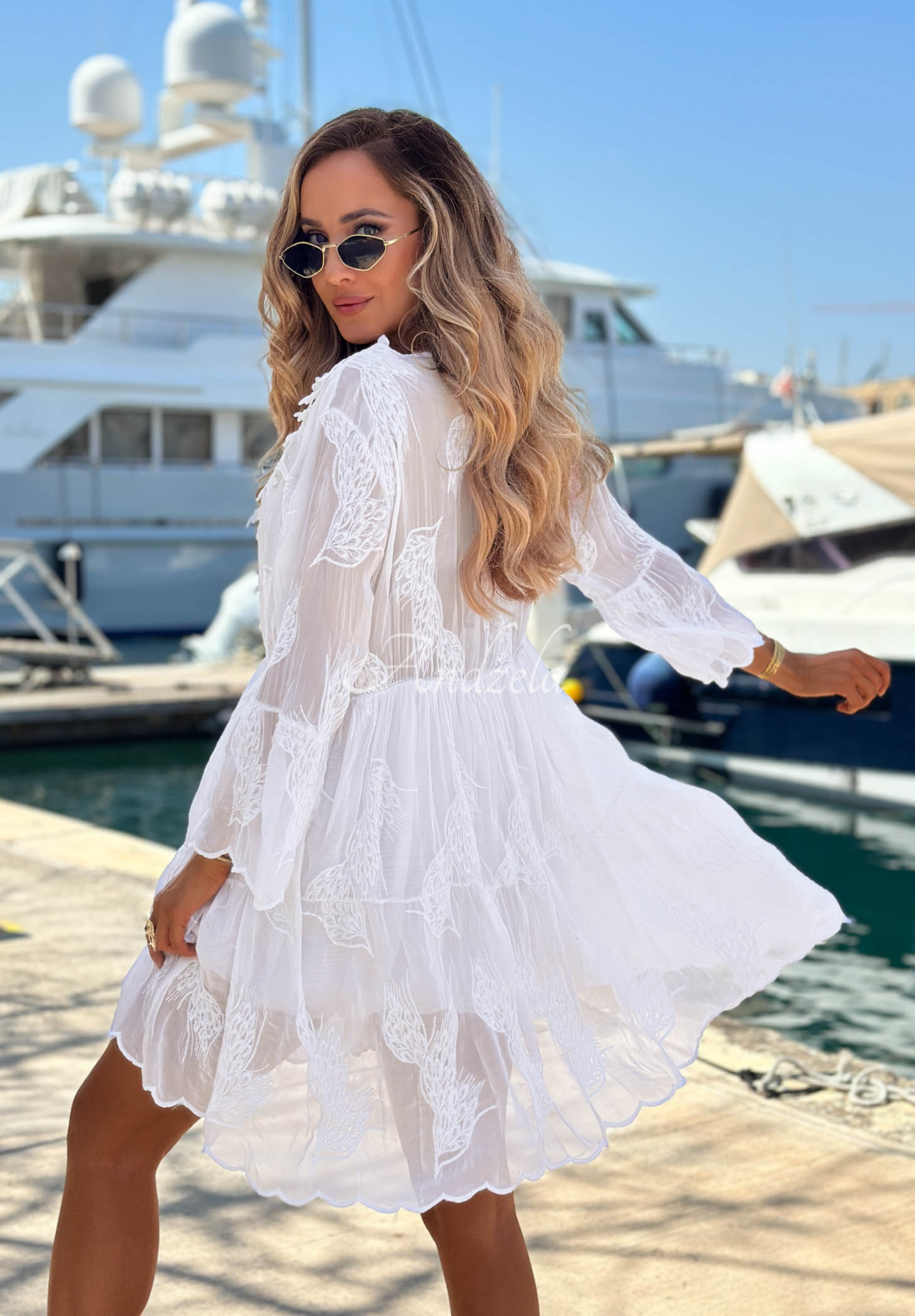 Vyšívané boho šaty s krajkou z viskózy Summer Lady Bílá