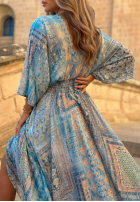Wzorzysta Šaty maxi z szerokimi rękawami Summer Doll pistáciová