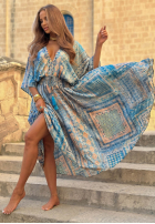 Wzorzysta Šaty maxi z szerokimi rękawami Summer Doll pistáciová