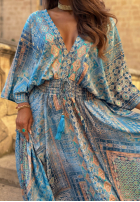 Wzorzysta Šaty maxi z szerokimi rękawami Summer Doll pistáciová