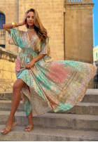 Wzorzysta Šaty maxi z szerokimi rękawami Summer Doll pistáciová