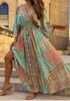 Wzorzysta Šaty maxi z szerokimi rękawami Summer Doll pistáciová