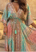Wzorzysta Šaty maxi z szerokimi rękawami Summer Doll pistáciová