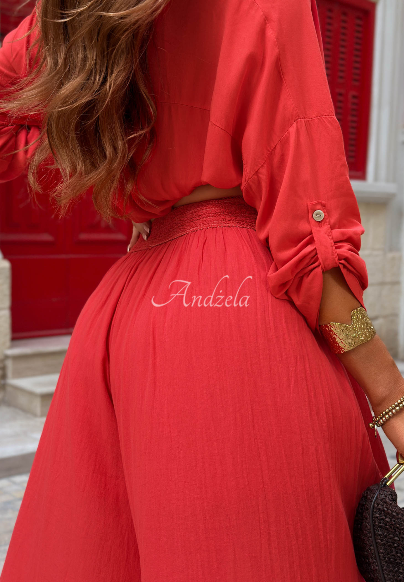 Bavlněné kalhoty wide leg Malta Romance Flame červené