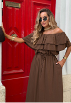 Šaty španělština maxi z falbankami Sunset Diva čokoládová