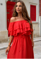 Šaty španělština maxi z falbankami Sunset Diva čokoládová