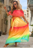 Šaty maxi španělština ombre Solar Rainbow czerwono-žlutá
