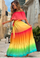 Šaty maxi španělština ombre Solar Rainbow czerwono-žlutá