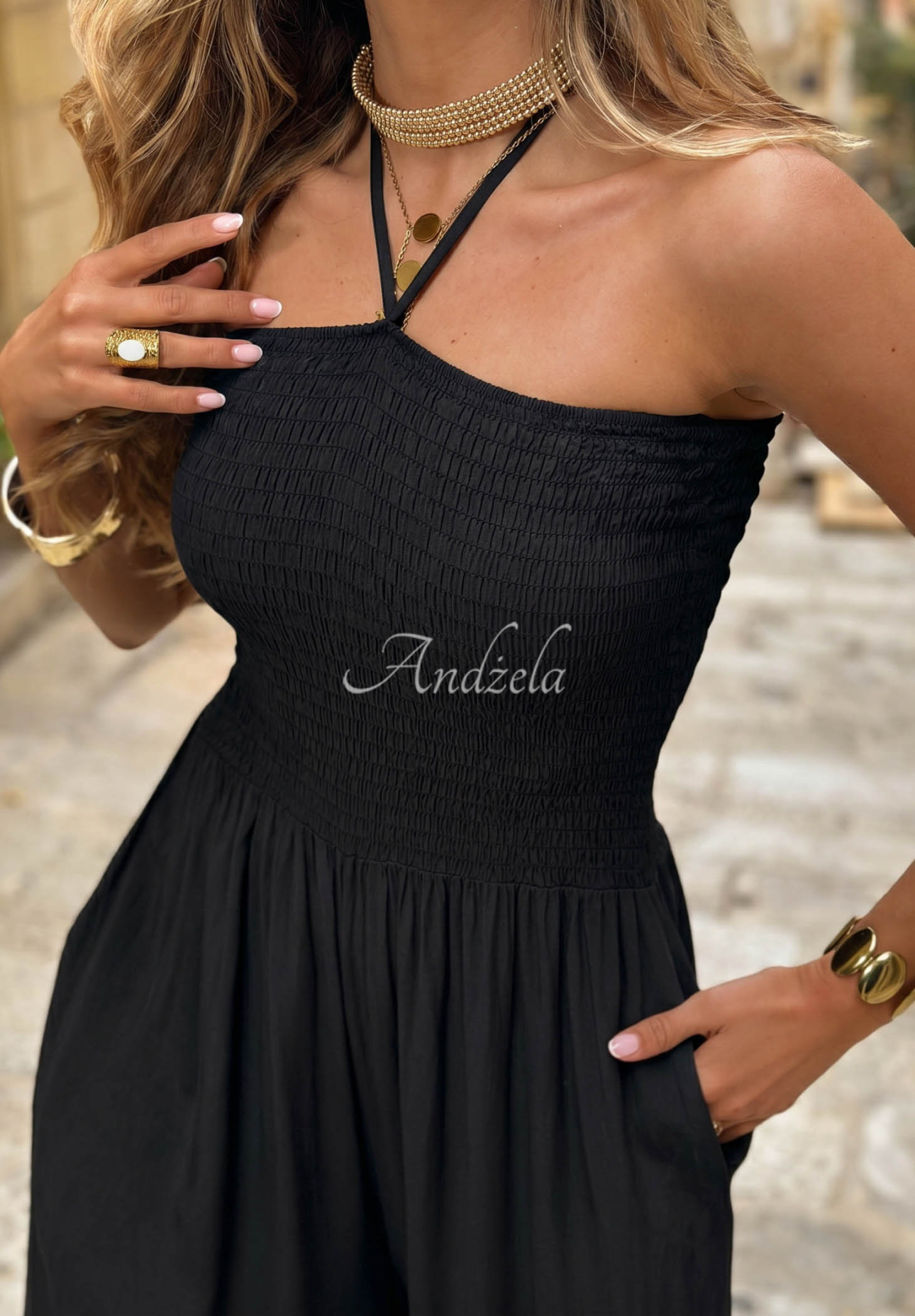 Dlouhý viskózový overal wide leg s vázáním Amalfi Paradise Černé