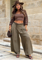 materiálové Kalhoty wide leg z paskiem Verde Avenue olivové