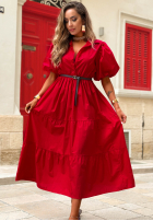 Koszulowa Šaty maxi z bufkami Summer Light granátová