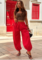 materiálové Kalhoty w paski Malta Romance červené