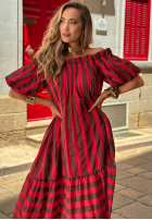 Šaty španělština maxi w paski Sunny Twist czerwono-čokoládová