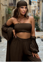 Souprava 4w1 narzutka, Kalhoty, top i Šátky Amore Bello žlutá