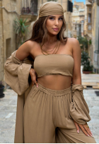Souprava 4w1 narzutka, Kalhoty, top i Šátky Amore Bello žlutá