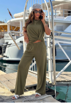 Souprava Halenka z węzłem i Kalhoty wide leg Basic Sun Bílá