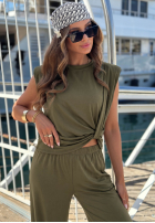 Souprava Halenka z węzłem i Kalhoty wide leg Basic Sun Bílá