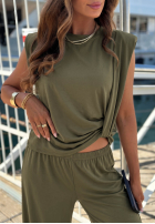 Souprava Halenka z węzłem i Kalhoty wide leg Basic Sun Bílá