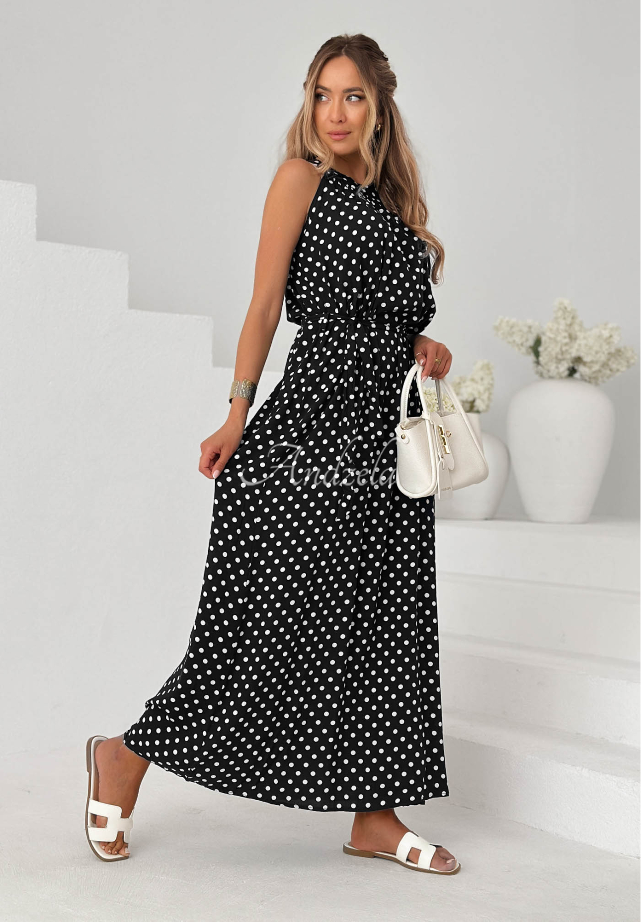 Viskózové maxi šaty s puntíky Sun &amp; Dots černá