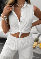 Ażurowa Košile bez rękawów boho Ocean Shells Bílá