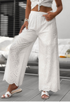 Ażurowe Kalhoty wide leg boho Ocean Shells bílé