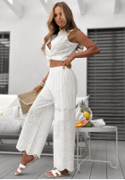 Ażurowe Kalhoty wide leg boho Ocean Shells bílé