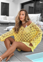 Ażurowy Svetr oversize z dekoltem Dolce Marina žlutá