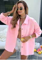 džínová Bunda z nadrukiem Neon Lady pudrová růžová