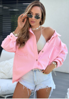 džínová Bunda z nadrukiem Neon Lady pudrová růžová