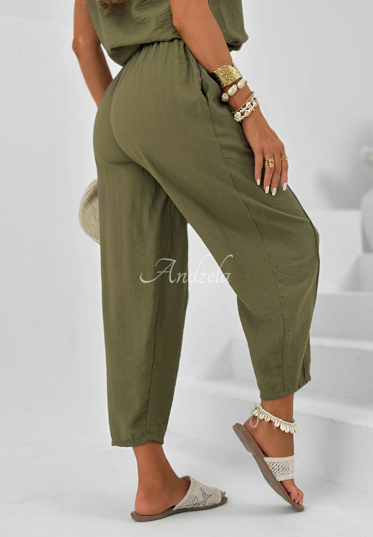 Viskózová souprava halenka a kalhoty Sunrise Sun khaki