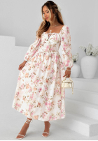 Kwiecista Šaty maxi z długimi rękawami Sunkissed Blooms Bílá