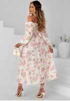Kwiecista Šaty maxi z długimi rękawami Sunkissed Blooms Bílá