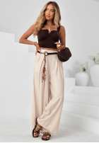 materiálové Kalhoty wide leg z wiskozy Summer Trace Mokka