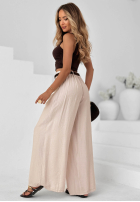 materiálové Kalhoty wide leg z wiskozy Summer Trace Mokka