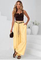 materiálové Kalhoty wide leg z wiskozy Summer Trace Mokka