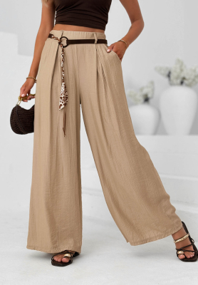 L&aacute;tkov&eacute; kalhoty wide leg z visk&oacute;zy Summer Trace Mokka