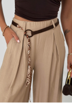 materiálové Kalhoty wide leg z wiskozy Summer Trace Mokka