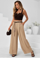 materiálové Kalhoty wide leg z wiskozy Summer Trace Mokka