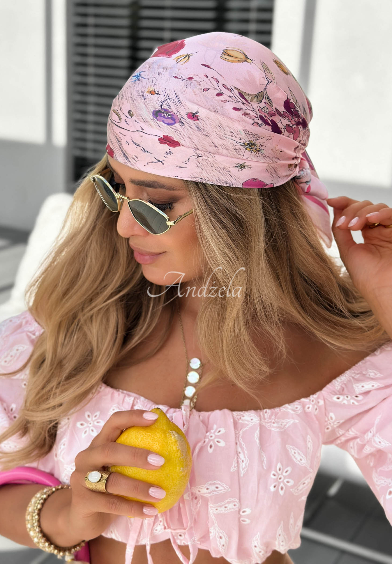 Viskózový šátek s květy Floral Touch růžová