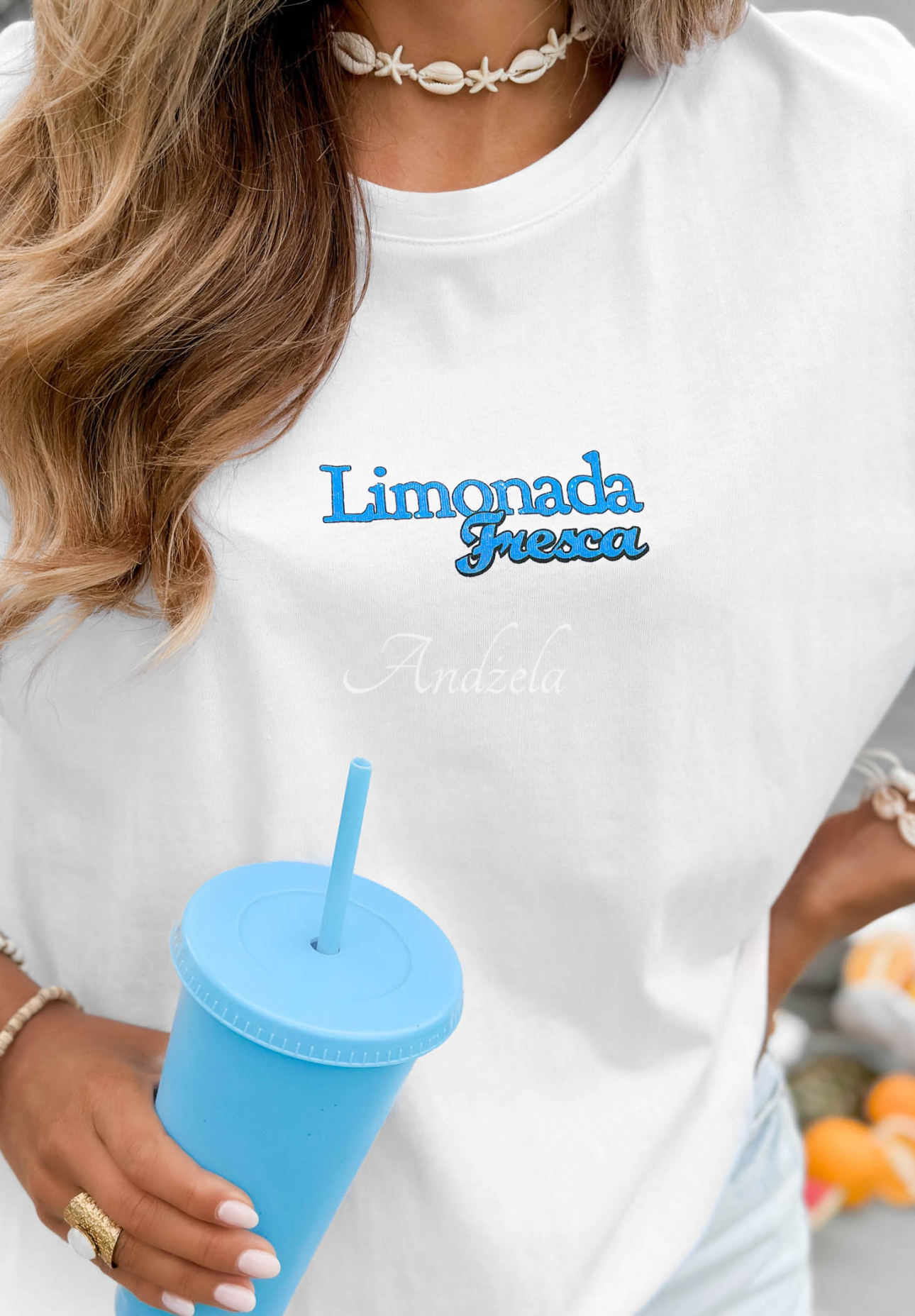 Bavlněné tričko s potiskem Limonada Fresca bílo-modrý