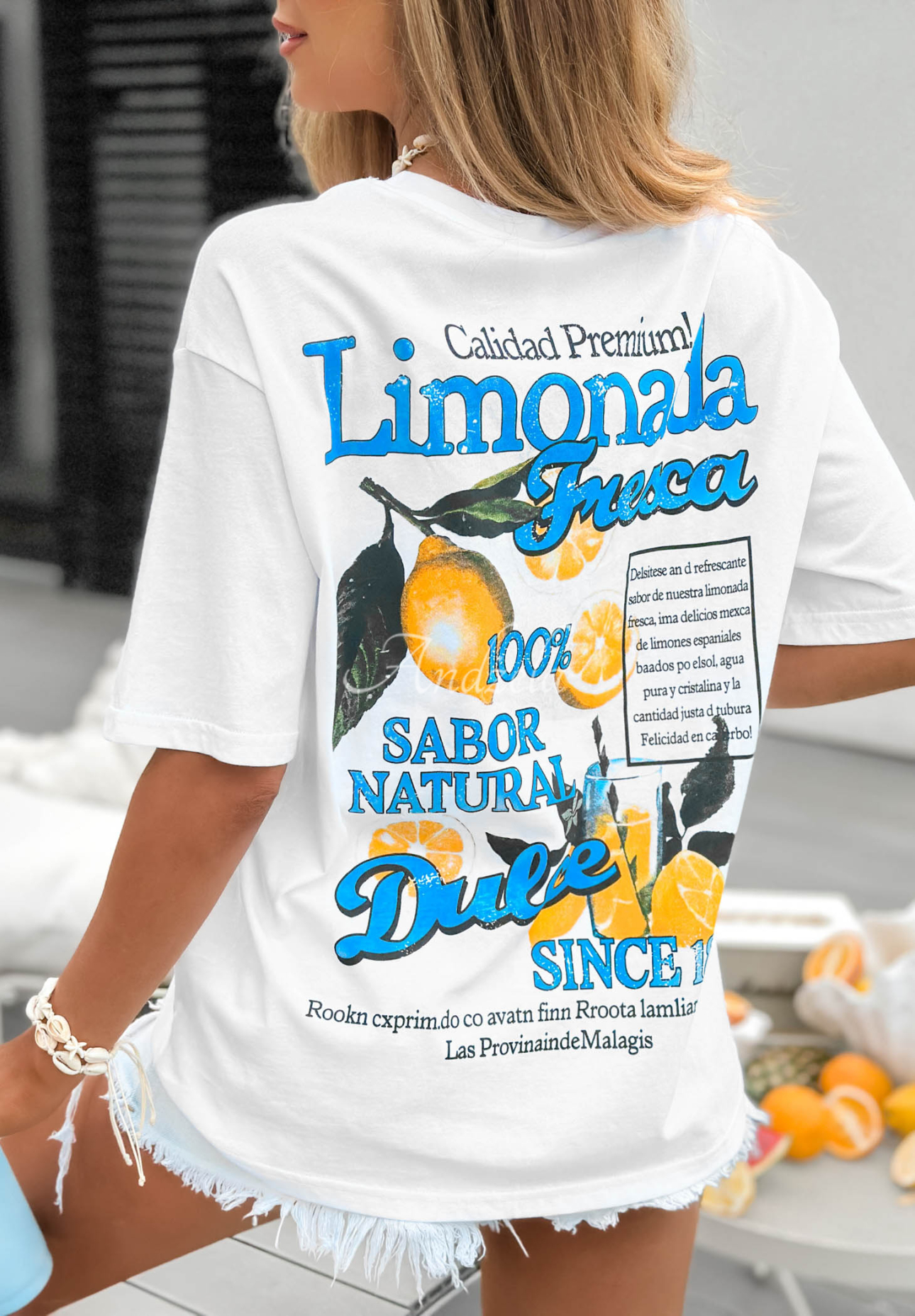Bavlněné tričko s potiskem Limonada Fresca bílo-modrý