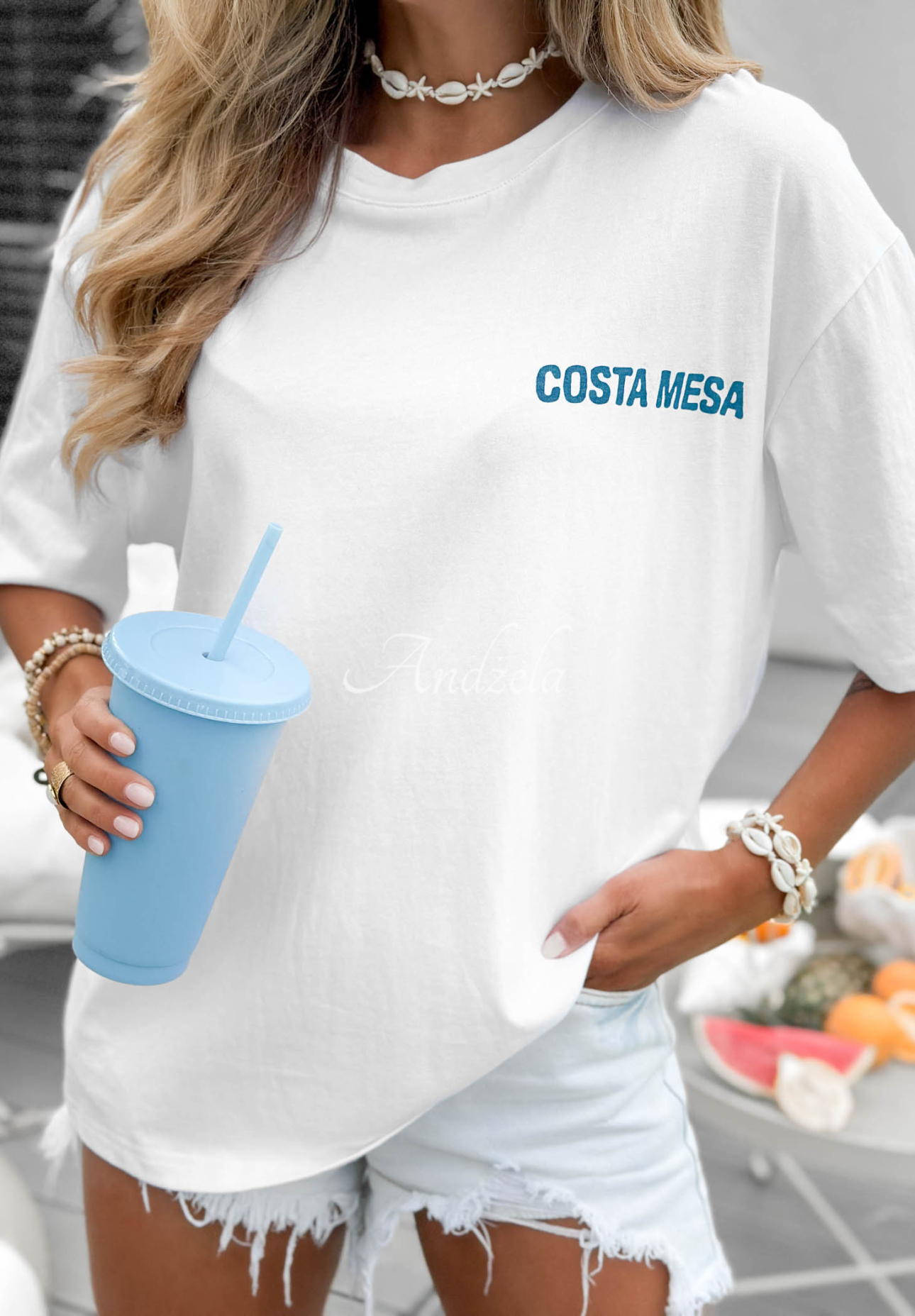 Bavlněné tričko s potiskem Costa Mesa Bílá