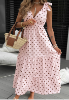 Šaty maxi na ramiączkach w Bodky  Girly Dots pudrová růžová