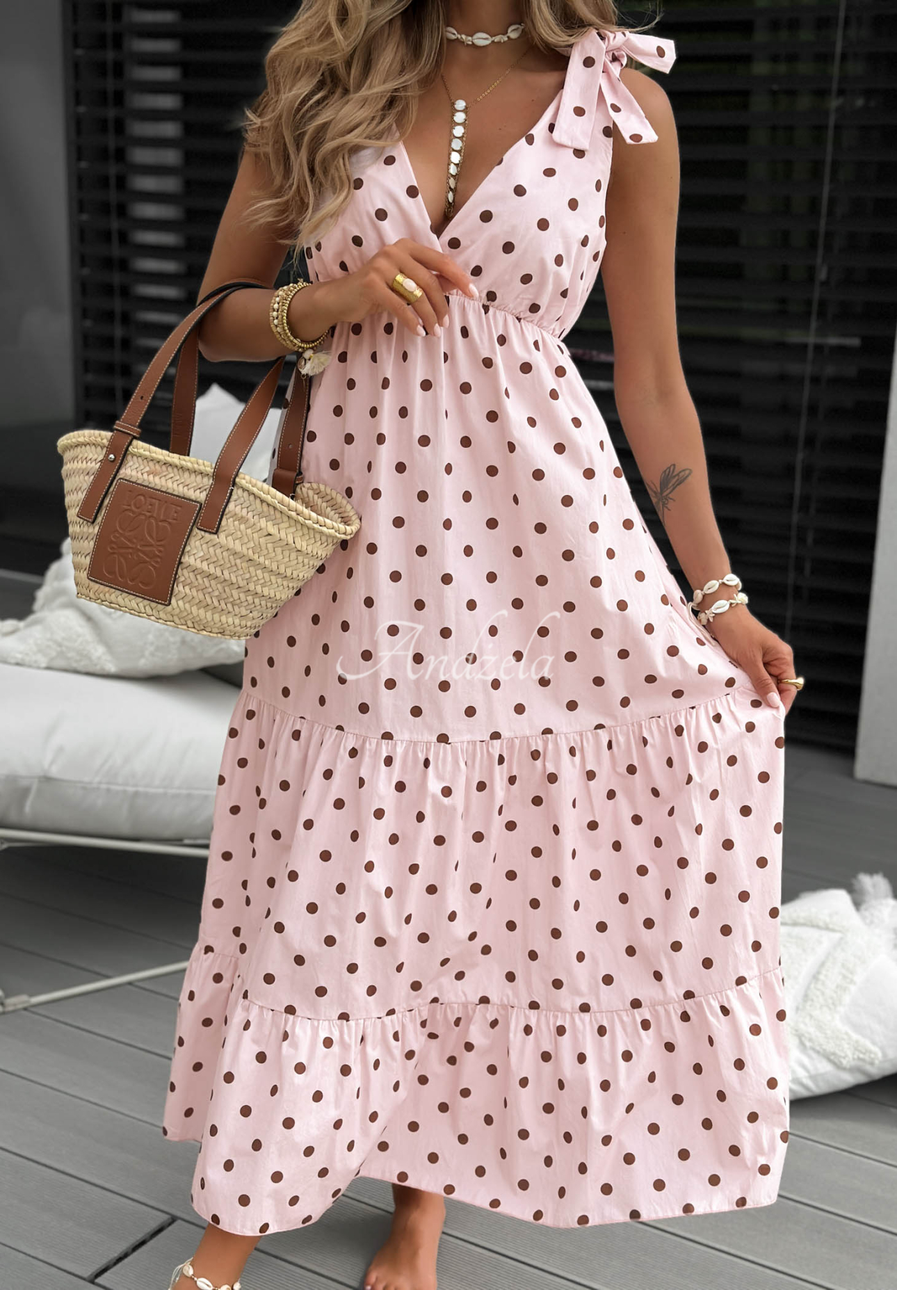 Bavlněné šaty s puntíky Girly Dots pudrová růžová
