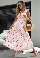 Šaty maxi na ramiączkach w Bodky  Girly Dots pudrová růžová