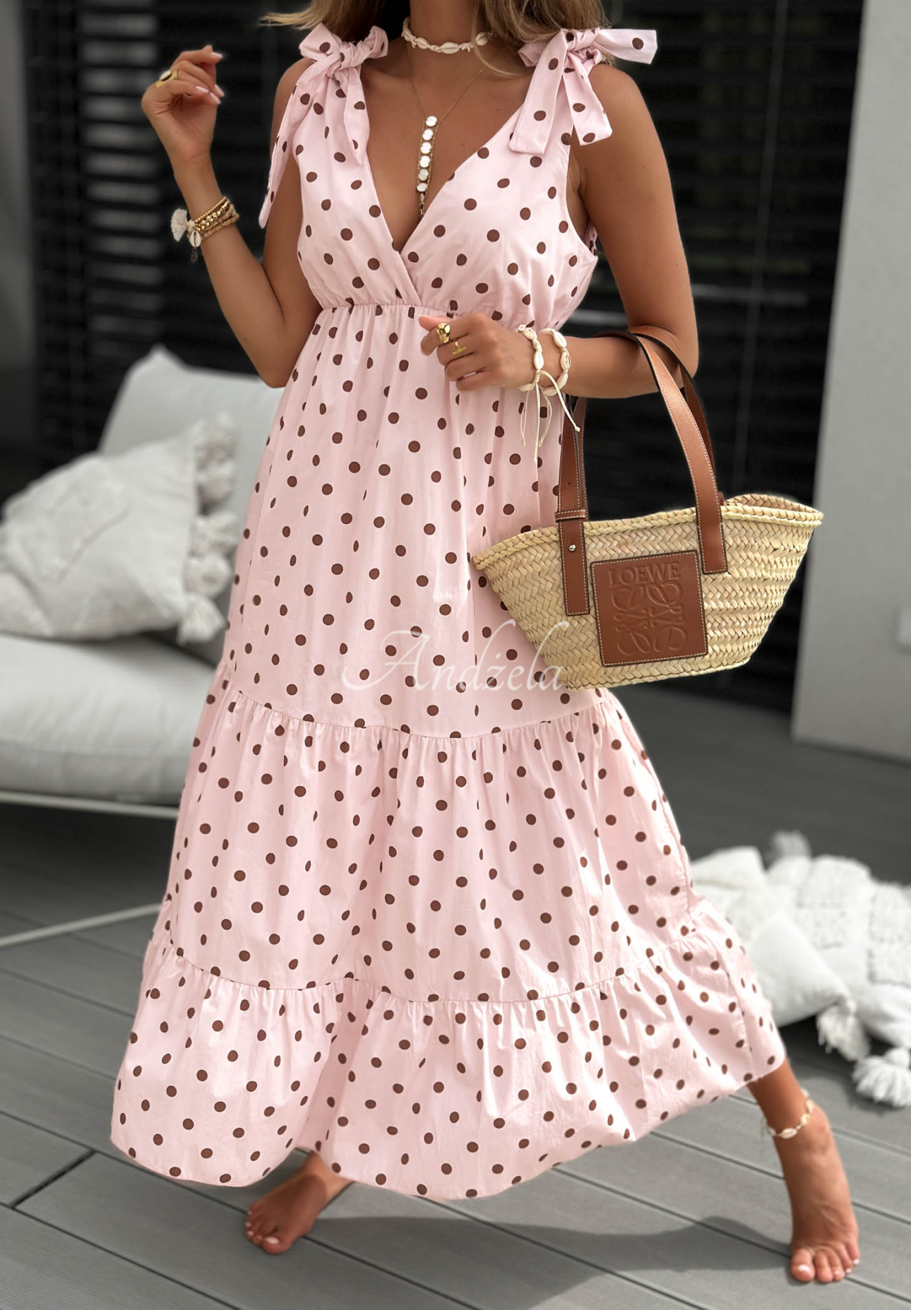 Bavlněné šaty s puntíky Girly Dots pudrová růžová