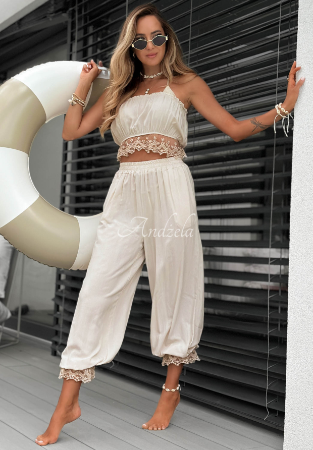 Souprava top a kalhoty s krajkou Fresh Lace b&eacute;žov&yacute;