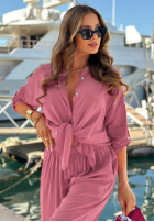 Viskózová souprava košile a kalhoty wide leg Summer Skies malinový