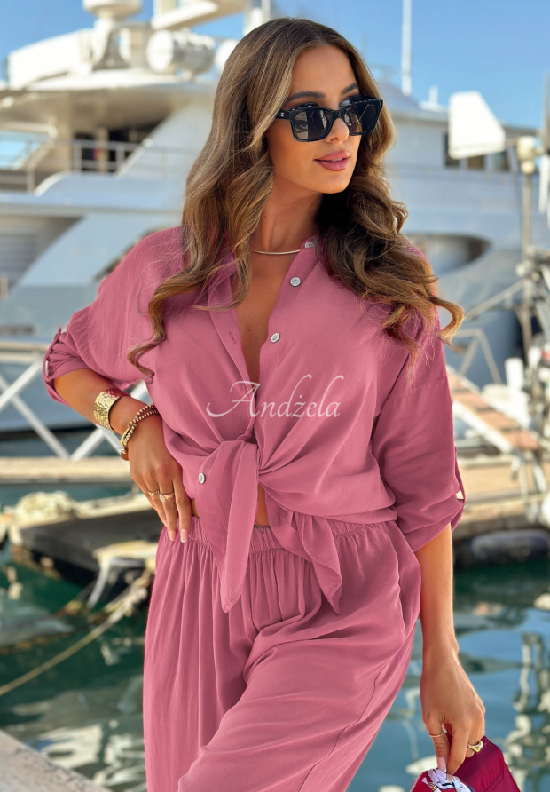 Visk&oacute;zov&aacute; souprava ko&scaron;ile a kalhoty wide leg Summer Skies malinov&yacute;