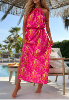 Wzorzysta Šaty maxi z wiskozą Sunset Moana różowo-žlutá